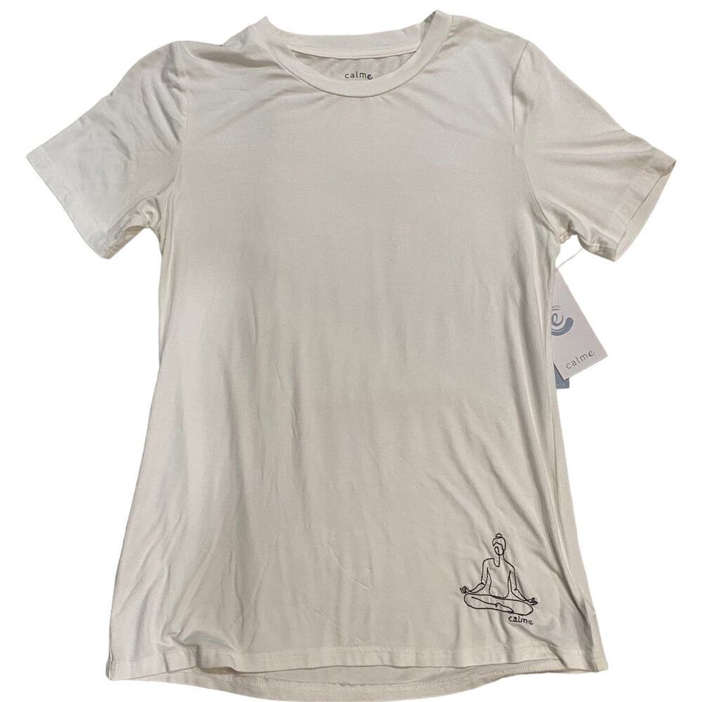 Calme White Embroidered Yoga Crewneck Shirt Size XS - 23 - Picture 2 of 9